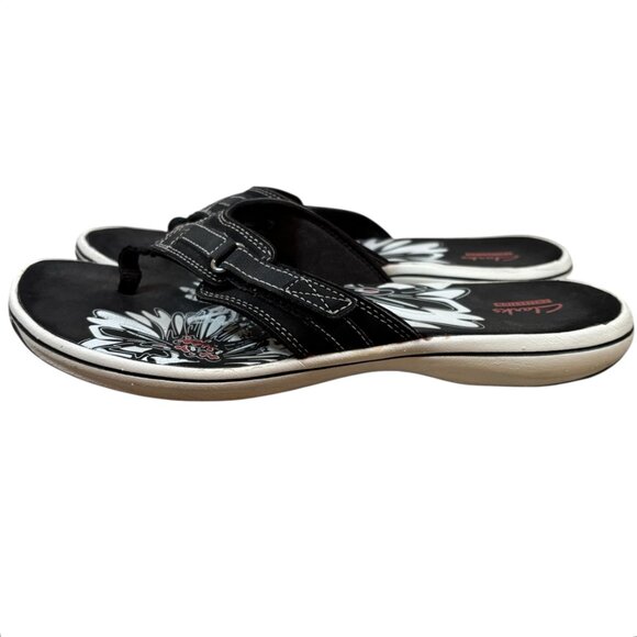 Clarks Breeze Mila Thong Sandals Adjustable White Black Comfort Slides Walking - Picture 5 of 7